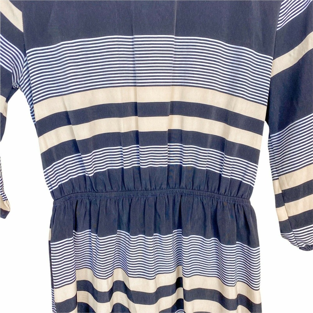 Anthropologie Needle & Thread Dress Blue Long Sleeve Gold Stripes - Picture 5 of 12